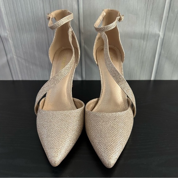 DREAM PAIRS Women's Gold Glitter High Heel Pointed Toe Stiletto Ankle Strap - Picture 3 of 5